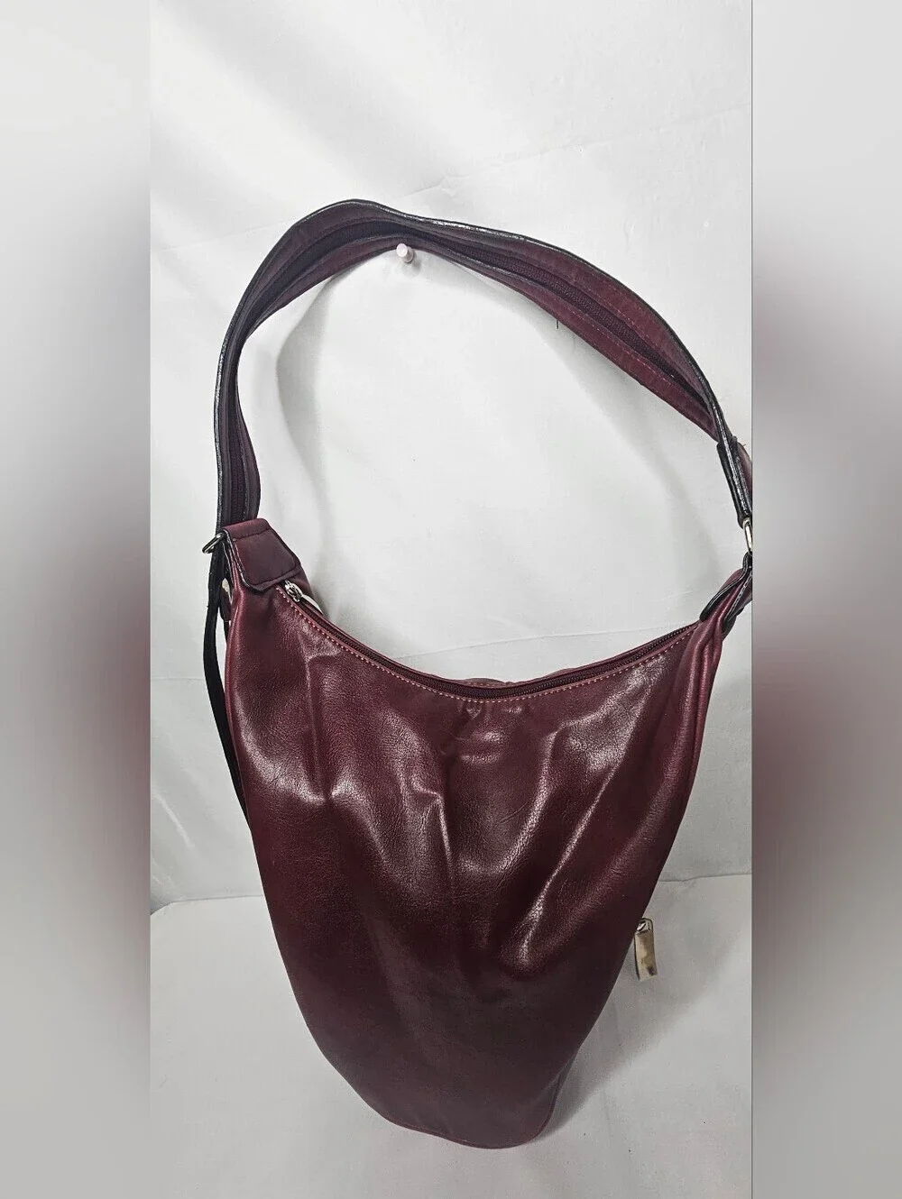 Rina Rich Burgundy Leather Teardrop Sling Backpack Convertible Zipper Strap Bag